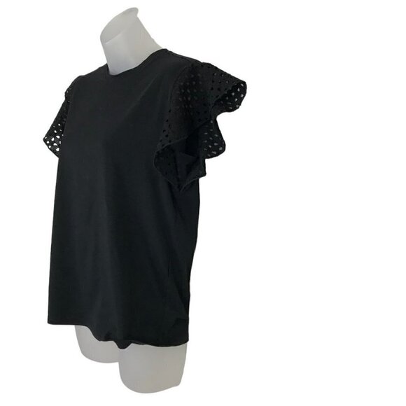 KARL Lagerfeld Black 95% Cotton With Netted Ruffle Sleeves Size S - Picture 4 of 7